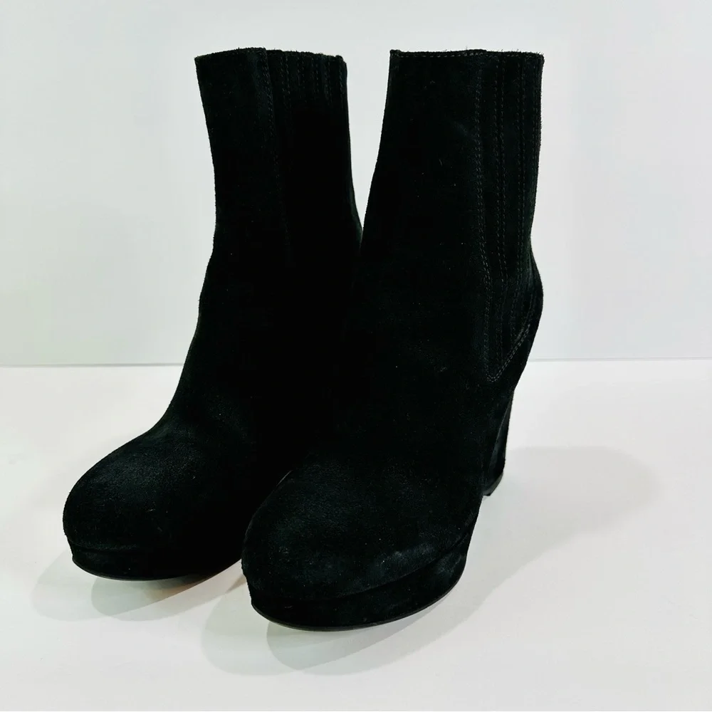 🎀 JUICY COUTURE SEUDE BLACK PLATFORM 4 1/2” WEDGE HEEL WORN ONCE SIZE 10 ITALY - Picture 7 of 7
